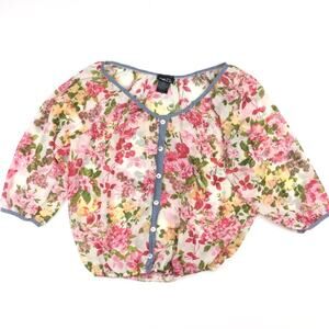 Rue 21 Sheer Floral 3/4 Sleeve Popover Top